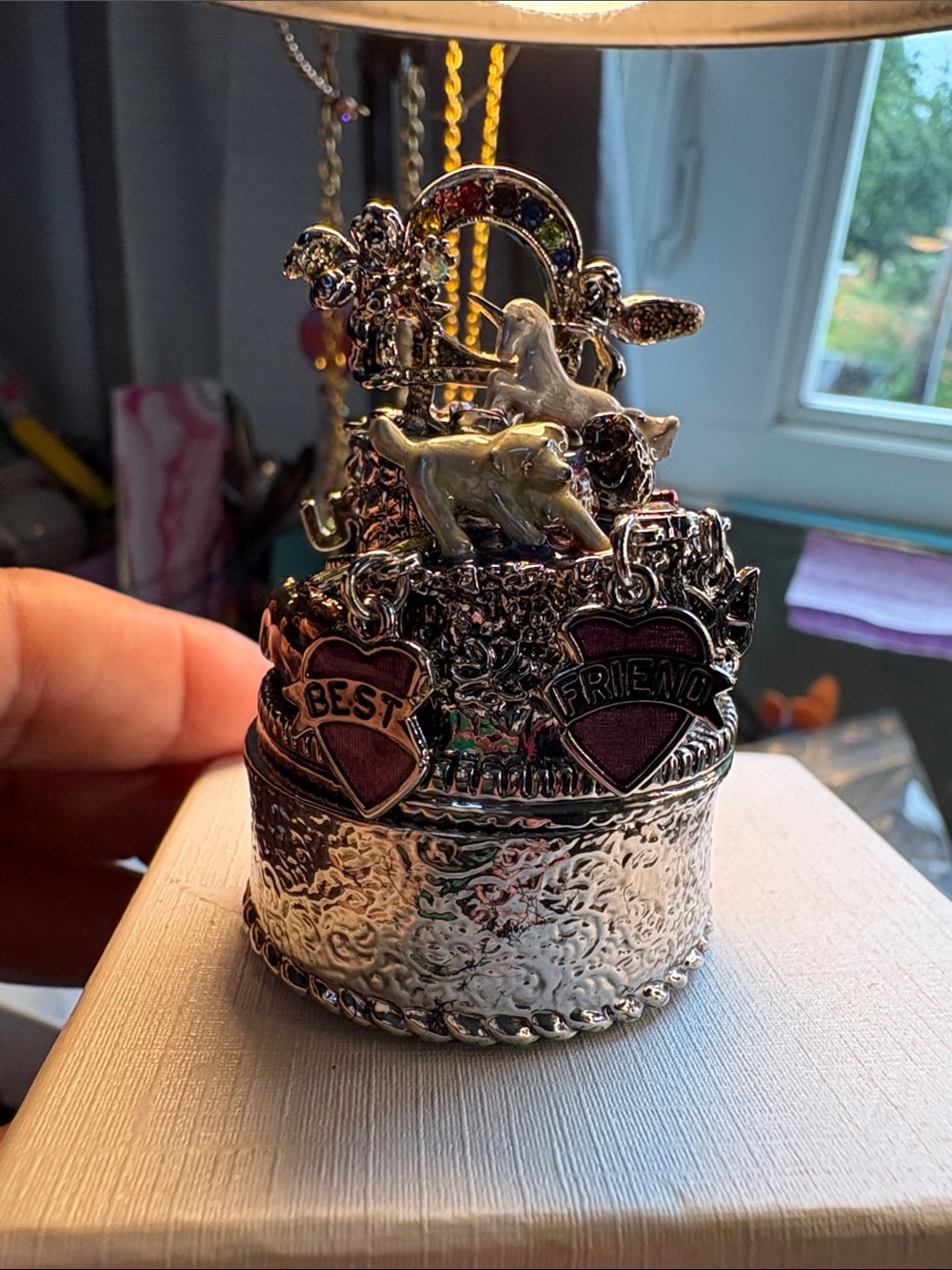 Kirk’s Folly Silver Best Friend Trinket Music Box with Pink Heart Accents